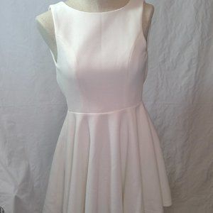 White Open-back Waffle-Knit Lined Fitted, Full-skirted Dress